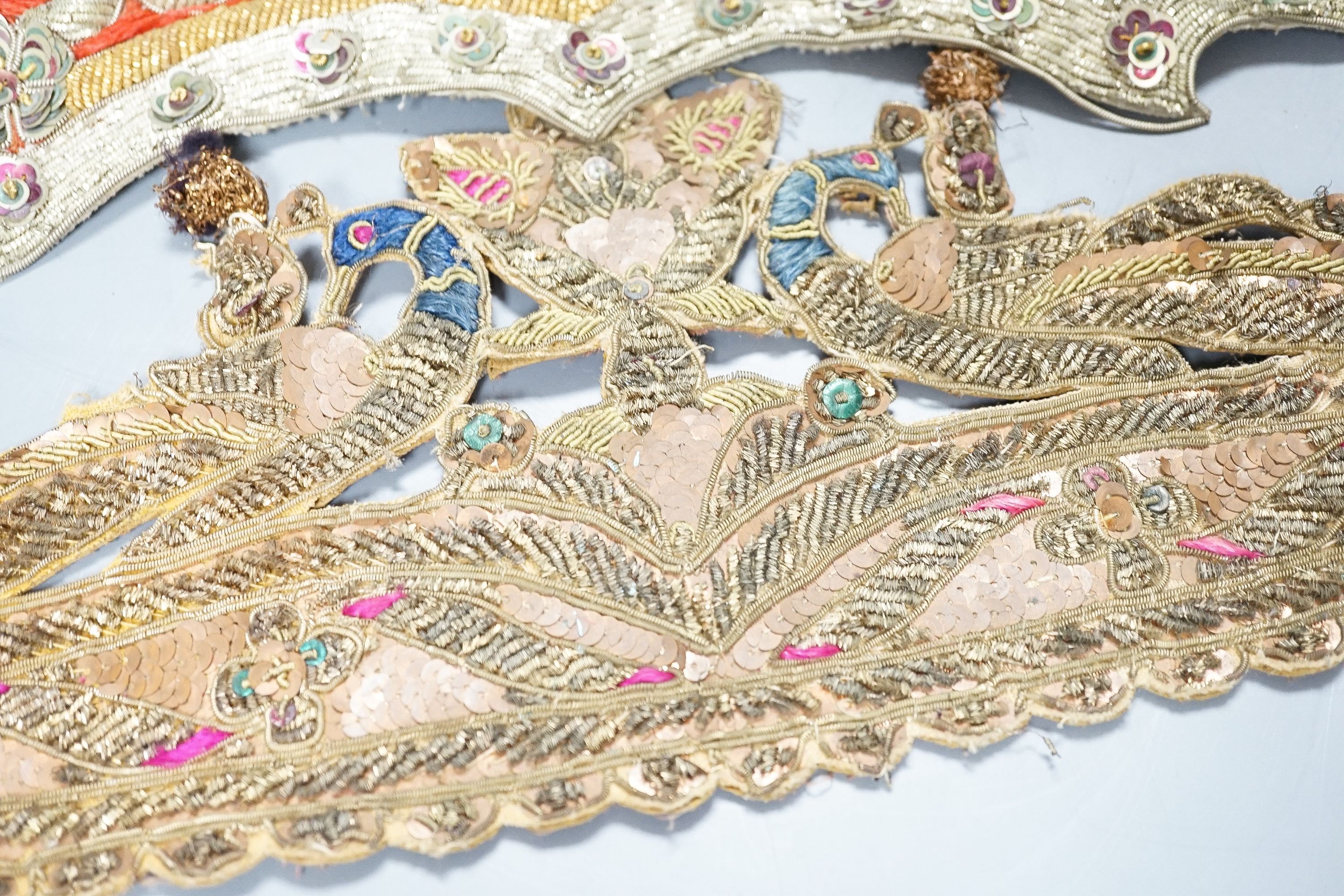 Highly ornate indian silver and gold thread headresses